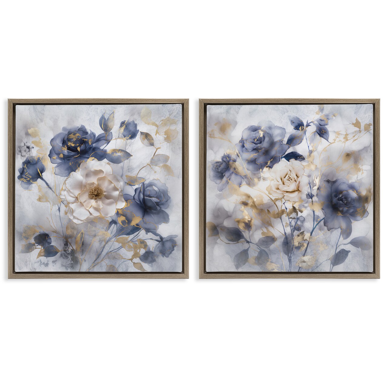 Stupell Industries Blue & Gold Accented Roses 2pc Floating Frame Set By Irene Weisz